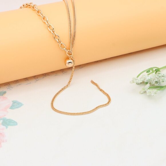 Layered Rose Gold Necklace with Bold Link and Sleek Chain Design, XPNL0352 - Picture 7 of 12